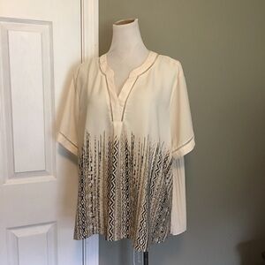 Cato Cream Blouse with Mandarin Collar and Dolman Sleeves